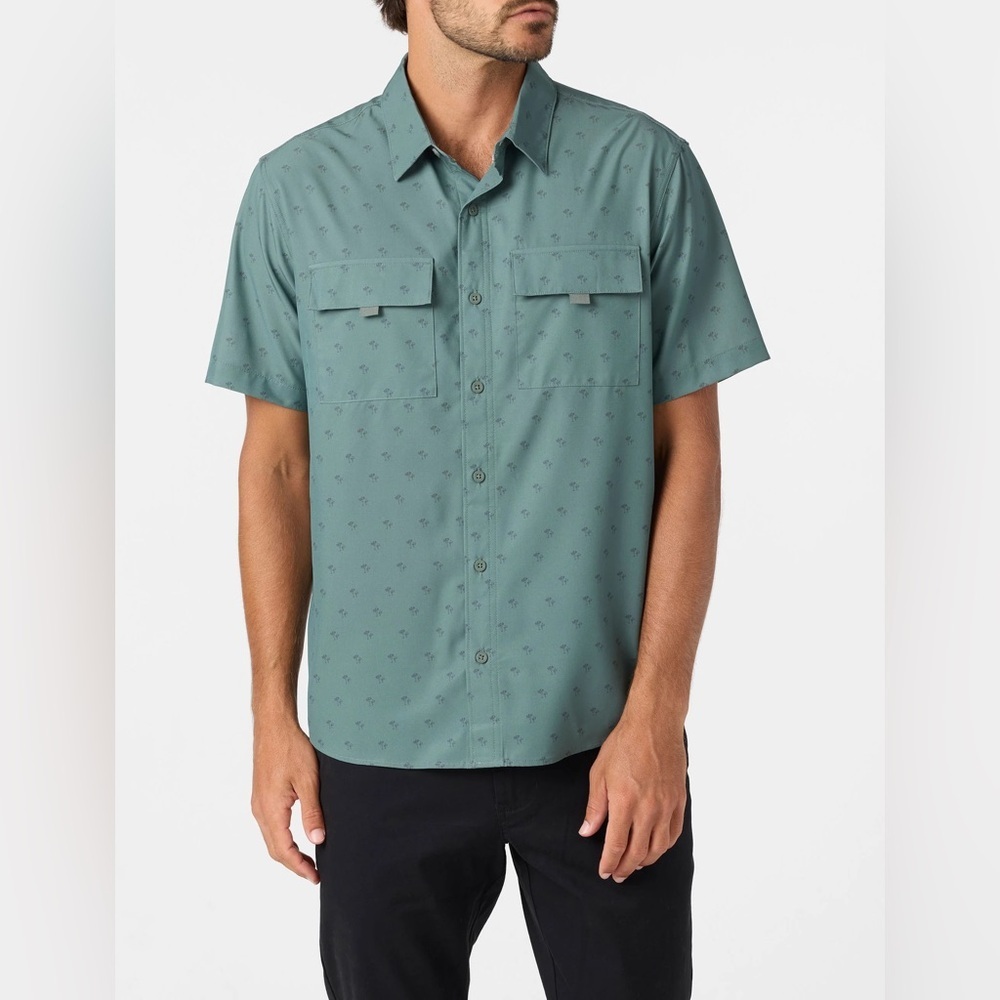 Voyager Salem SS Woven Green Casual Button Down Size XL